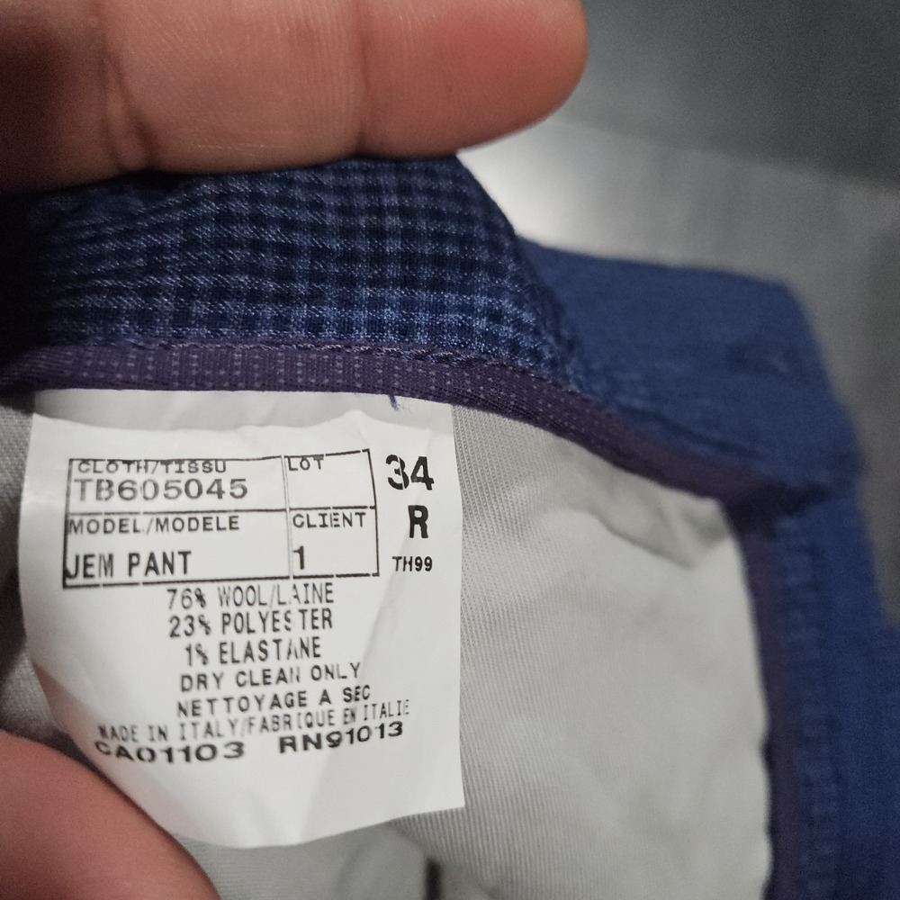 Ted Baker London Jem Pant Men 34x32 Blue Wool Blend Micro Check Elastic Waist - Picture 4 of 9